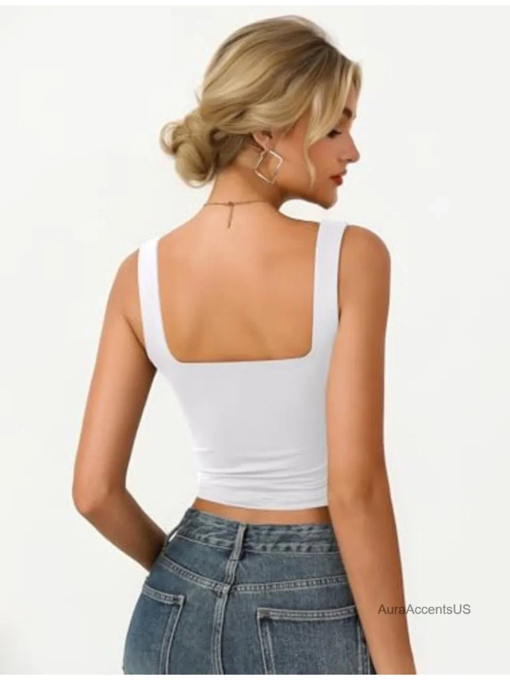 Square Neck Crop Top Double Lined Seamless Tank Fitted Basic Summer Going Out